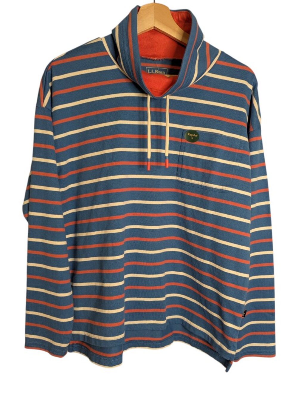 NWT Small L.L.Bean Women's Blue Striped Funnel Neck Mariner Pullover Sweatshirt